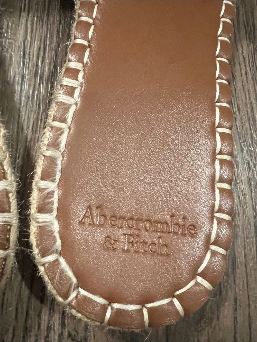 Abercrombie & Fitch Tan/Brown Leather Espadrille Slide Sandals